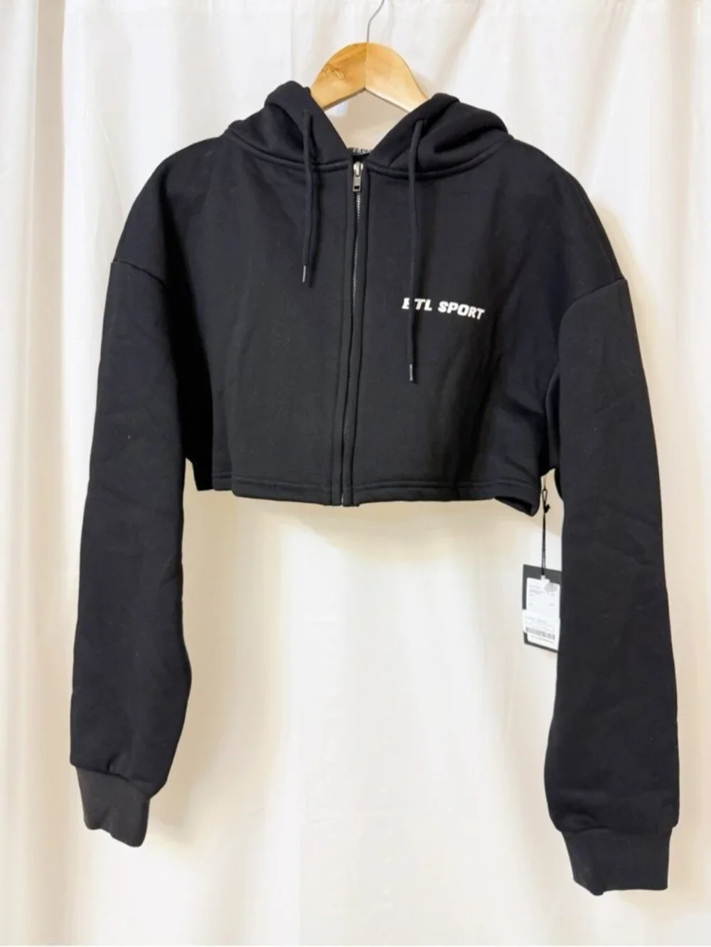 Brunette The Label Kindness Club Full Zip Super Crop Hoodie Black L/XL NWT